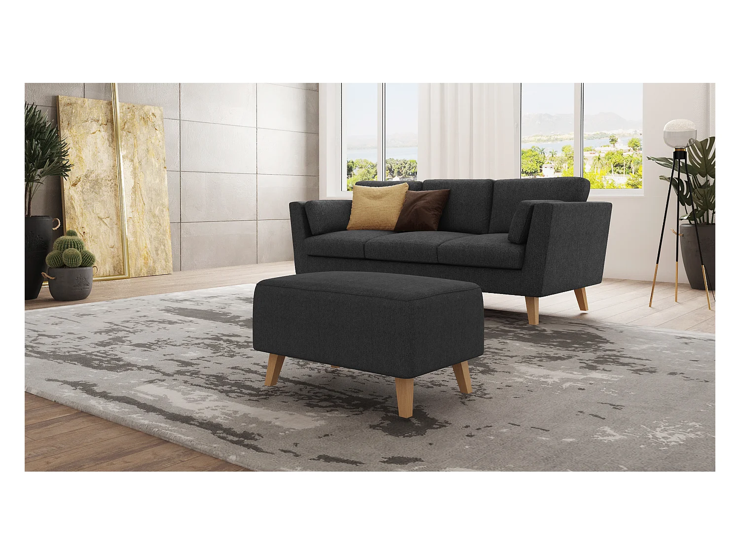 Pouf avec pieds en bois de style scandinave Tristan