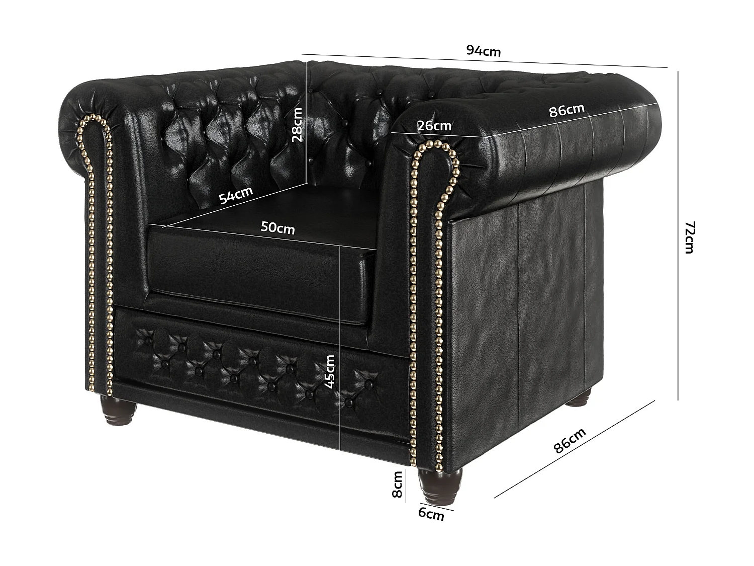 Chesterfield Polstergarnitur 3+2+1 aus veganem Leder mit Holzbeinen - Rex