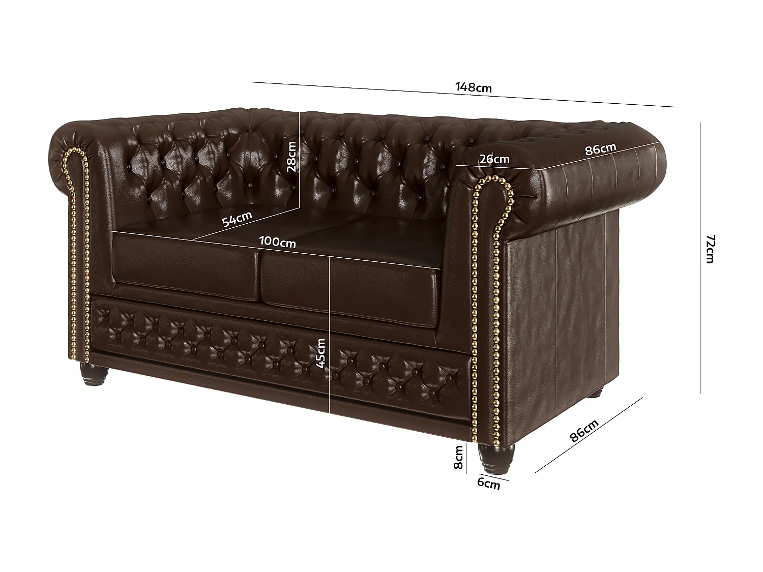 Chesterfield Polstergarnitur 3+2+1 aus veganem Leder mit Holzbeinen - Rex