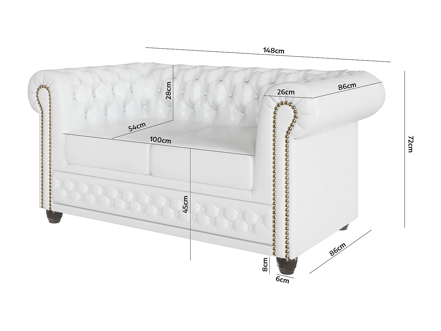 Chesterfield Polstergarnitur 3+2+1 aus veganem Leder mit Holzbeinen - Rex