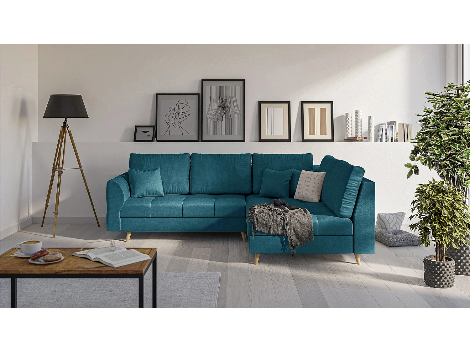 Skandinavisches Ecksofa Sophia mit Hocker