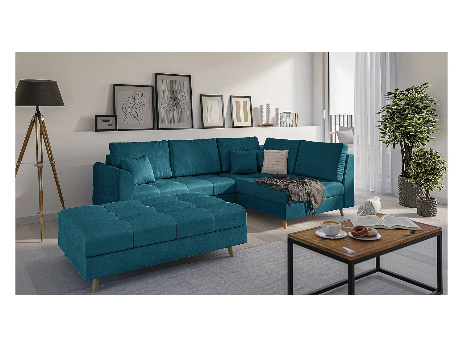 Skandinavisches Ecksofa Sophia mit Hocker