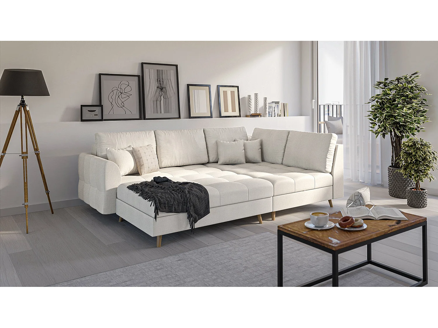 Skandinavisches Ecksofa Sophia mit Hocker