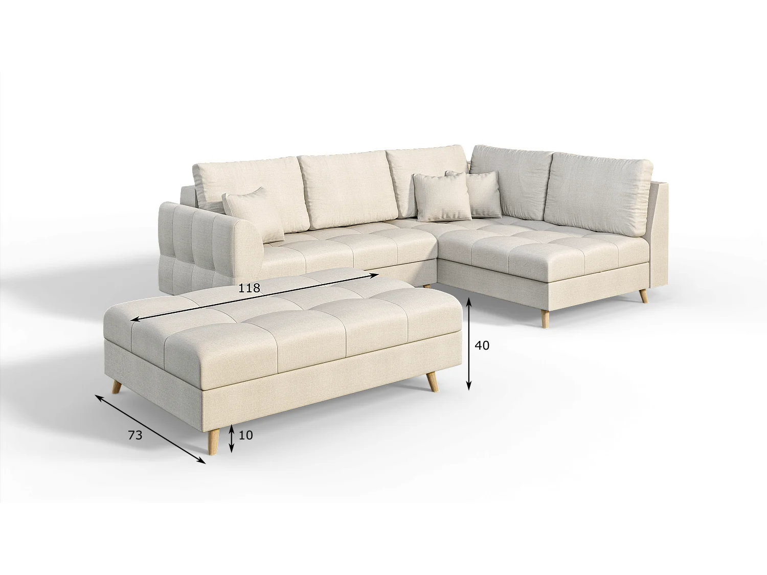 Skandinavisches Ecksofa Sophia mit Hocker