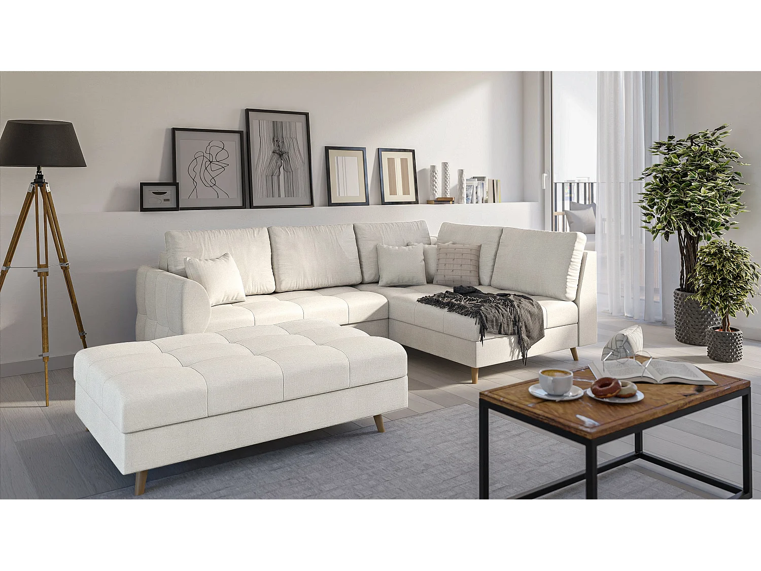 Skandinavisches Ecksofa Sophia mit Hocker