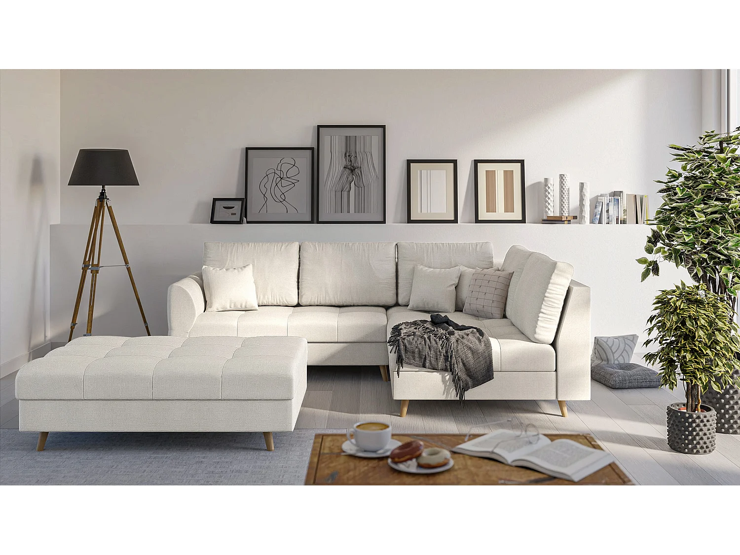 Skandinavisches Ecksofa Sophia mit Hocker