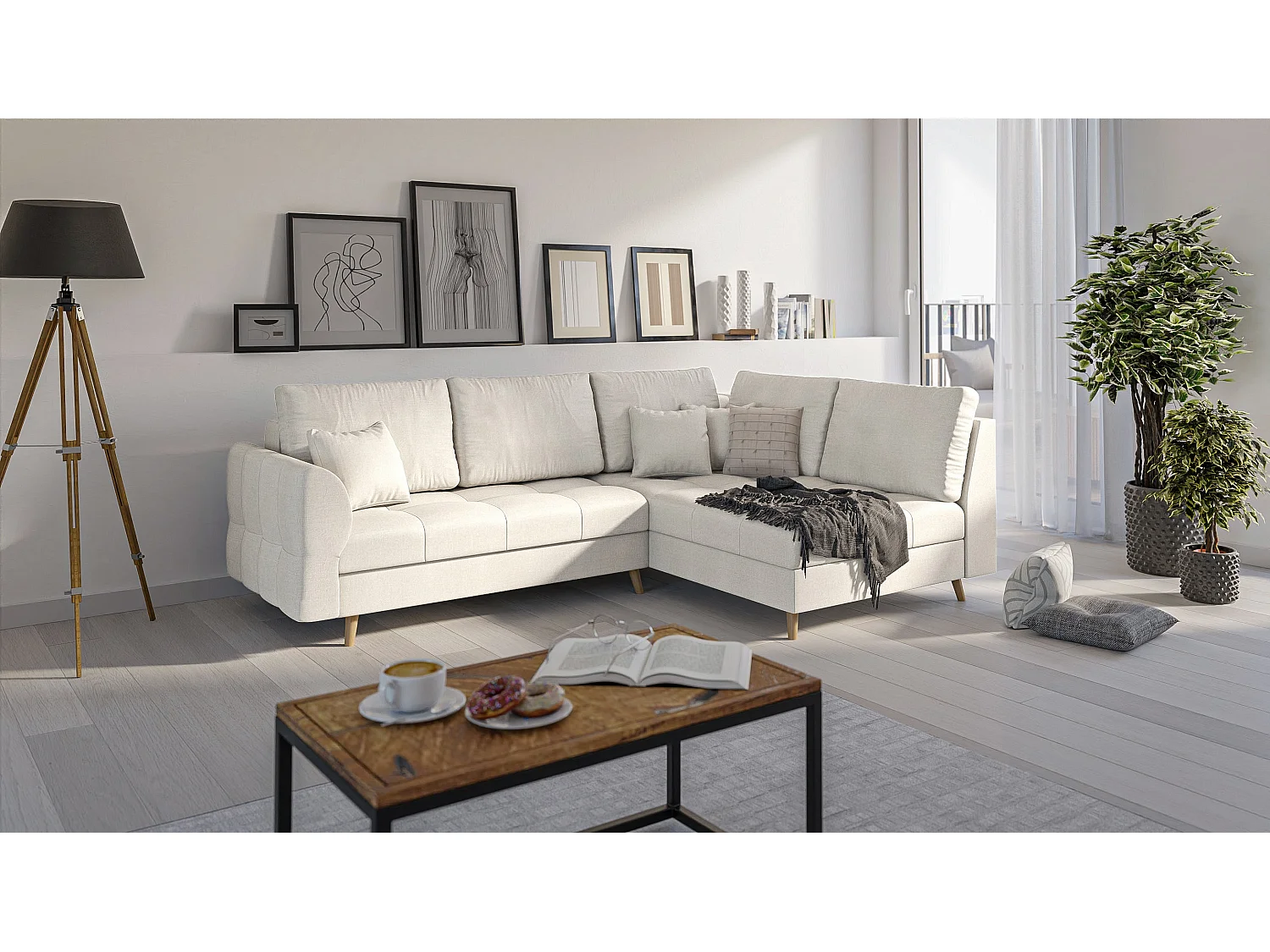 Skandinavisches Ecksofa Sophia mit Hocker