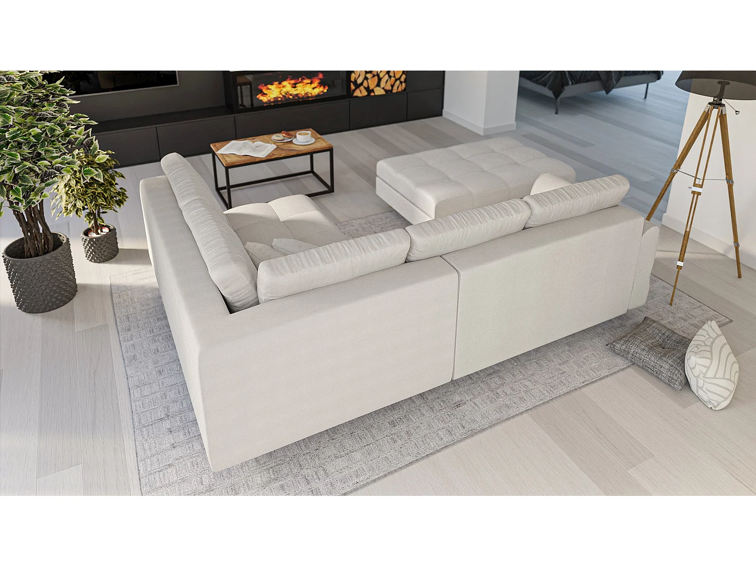 Skandinavisches Ecksofa Sophia mit Hocker