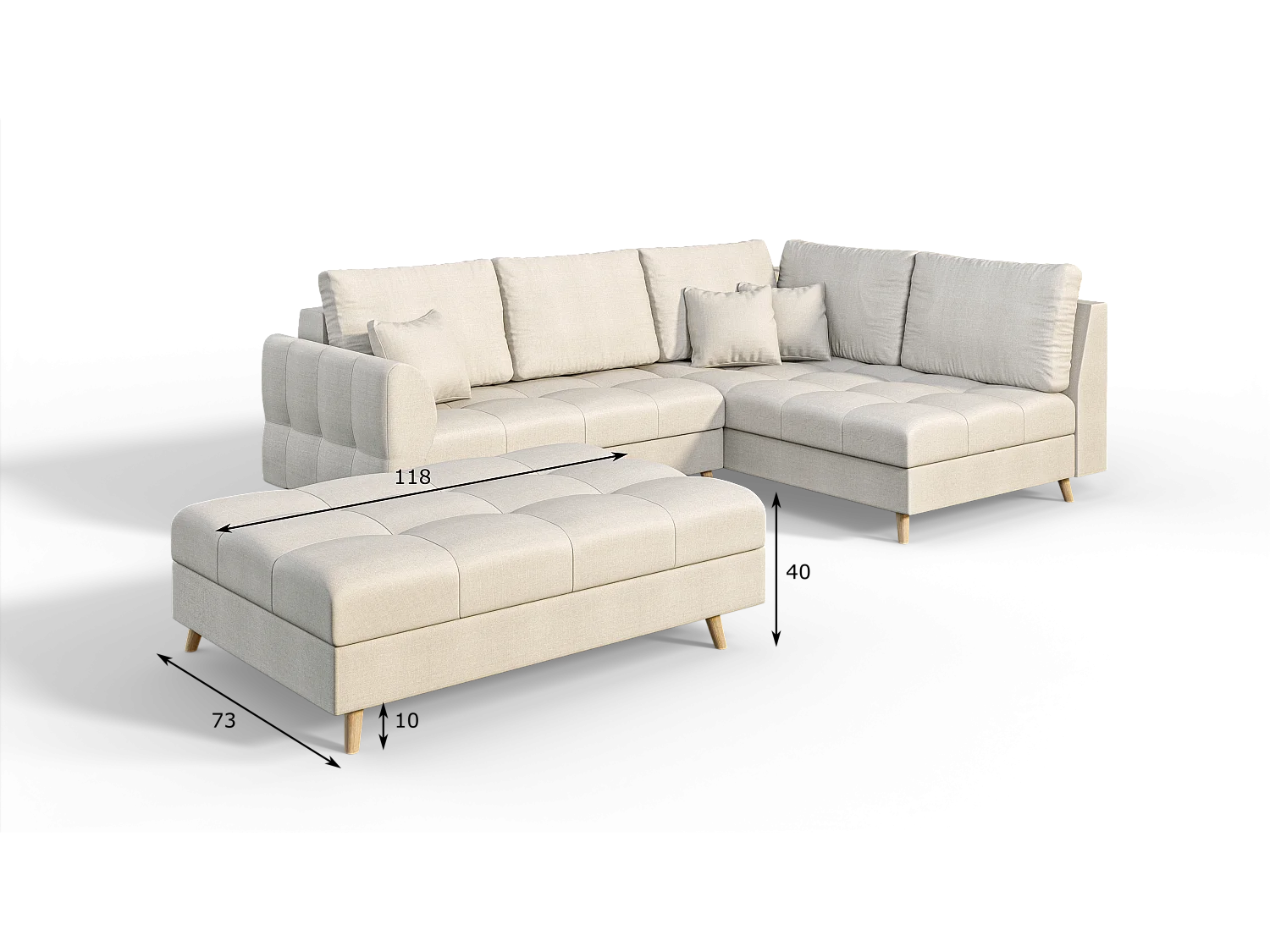 Skandinavisches Ecksofa Sophia mit Hocker