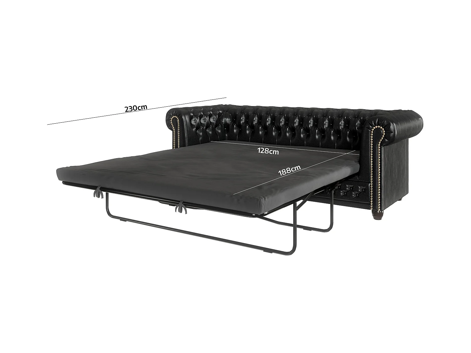 Chesterfield Sofa 3 sitzer mit Schlaffunktion aus veganem Leder mit Holzbeinen - Rex