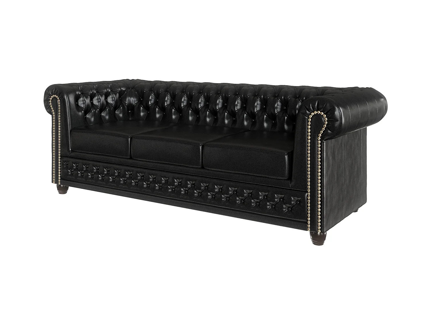 Chesterfield Sofa 3 sitzer mit Schlaffunktion aus veganem Leder mit Holzbeinen - Rex