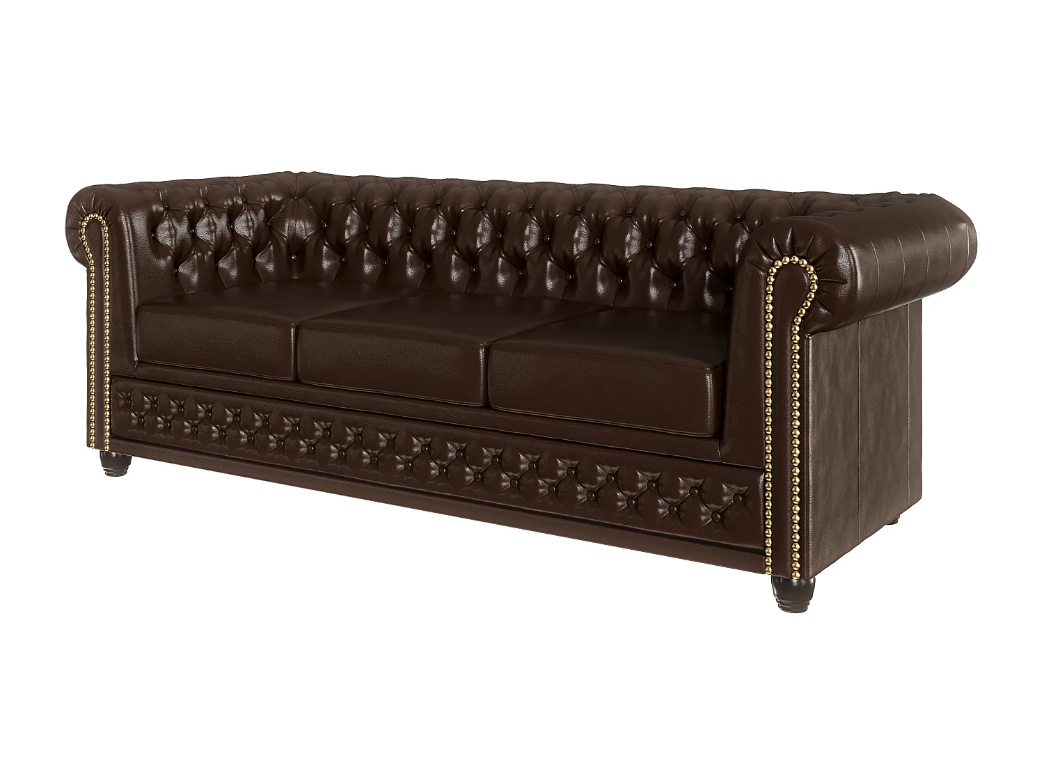 Chesterfield Sofa 3 sitzer mit Schlaffunktion aus veganem Leder mit Holzbeinen - Rex