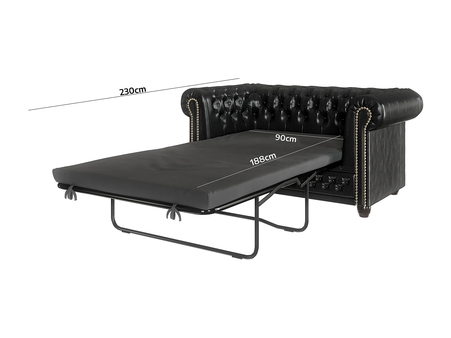 Chesterfield Sofa 2 sitzer mit Schlaffunktion aus veganem Leder mit Holzbeinen - Rex