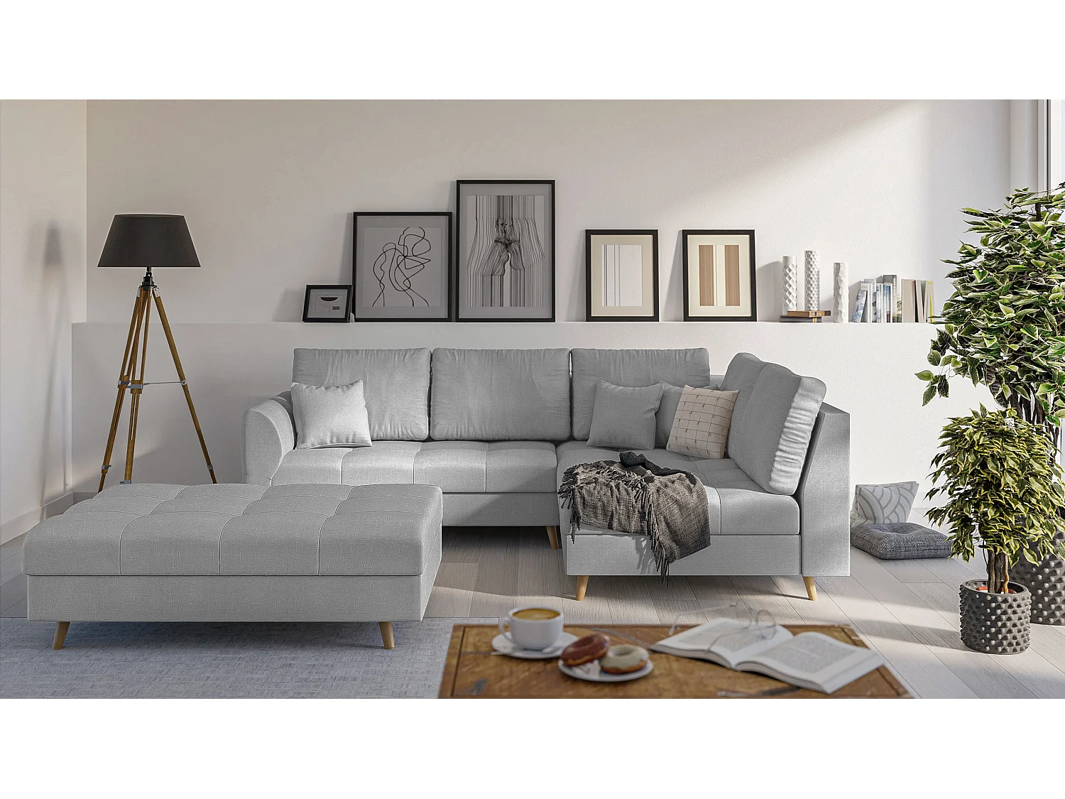 Skandinavisches Ecksofa Sophia mit Hocker