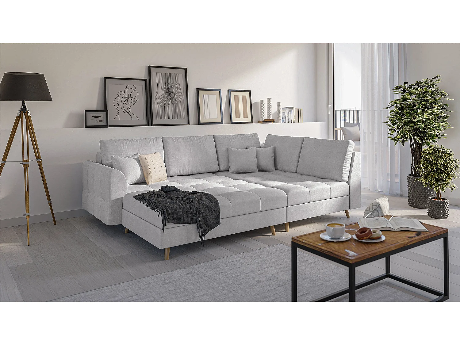 Skandinavisches Ecksofa Sophia mit Hocker