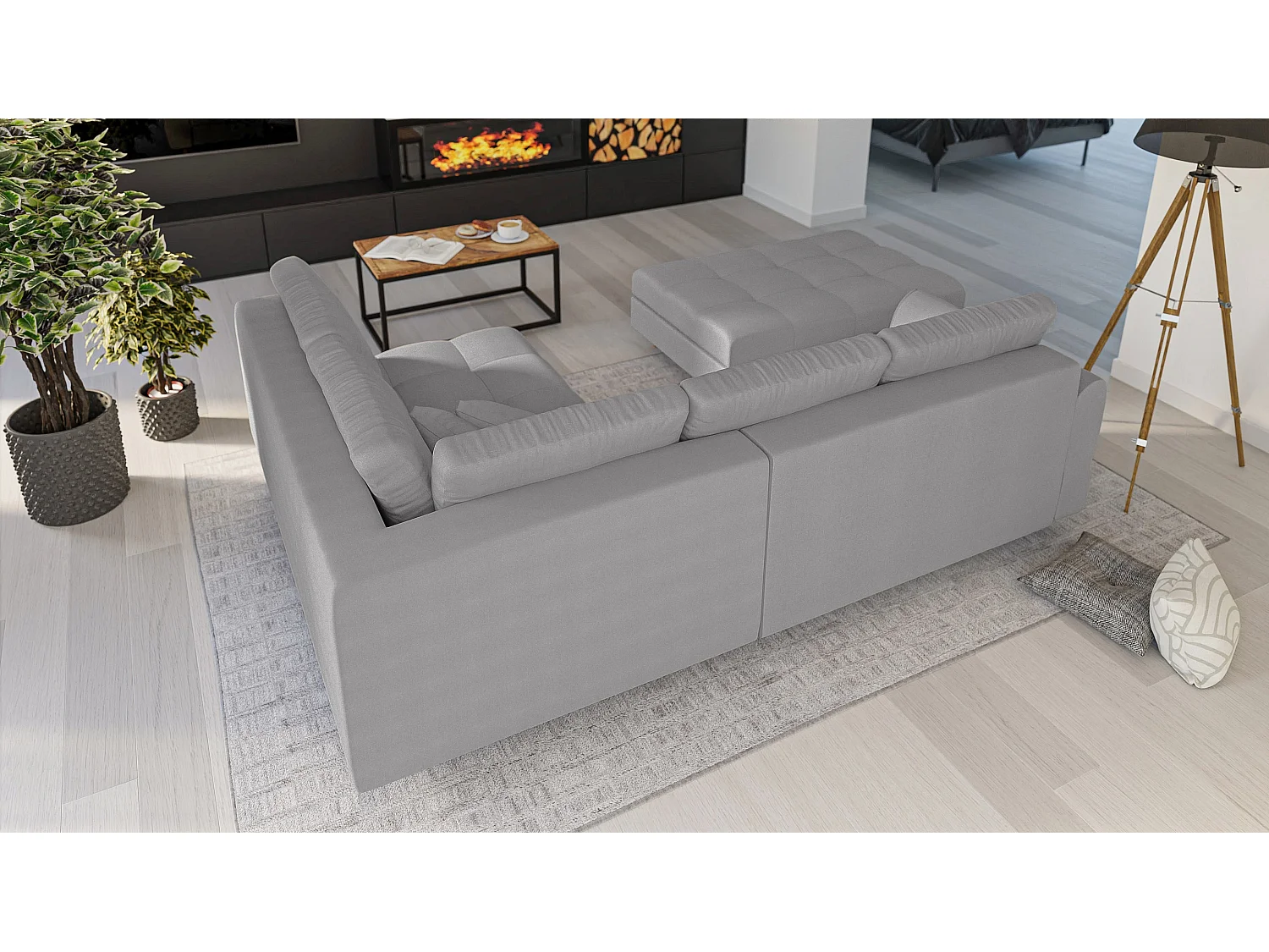 Skandinavisches Ecksofa Sophia mit Hocker