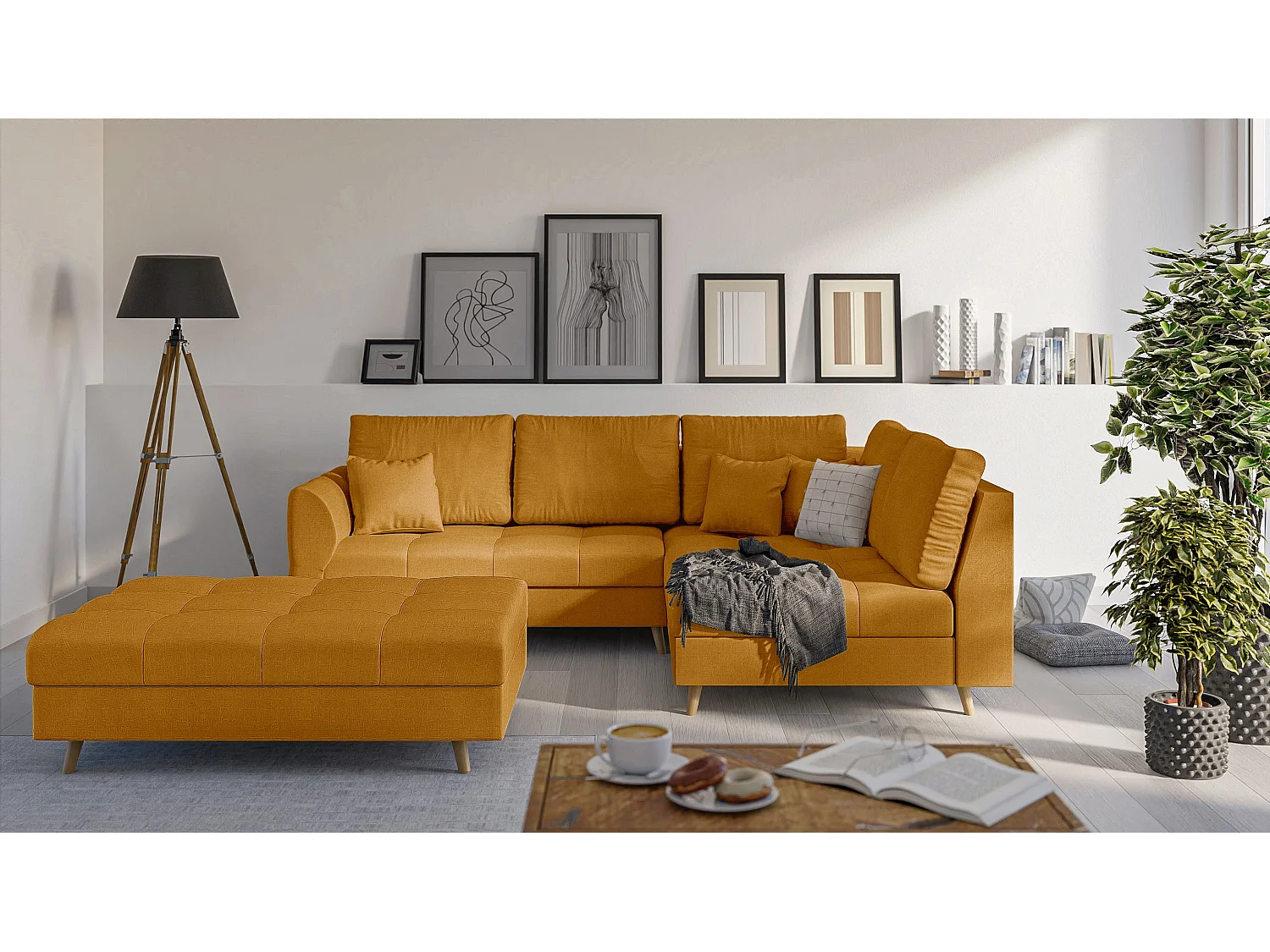 Skandinavisches Ecksofa Sophia mit Hocker