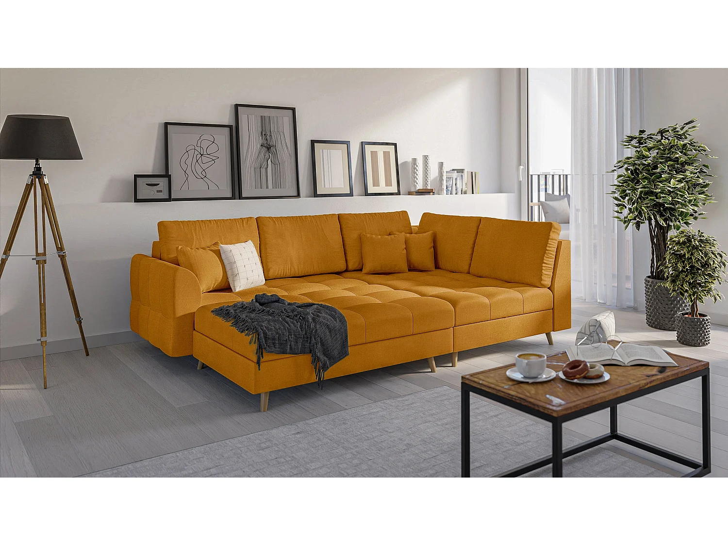 Skandinavisches Ecksofa Sophia mit Hocker