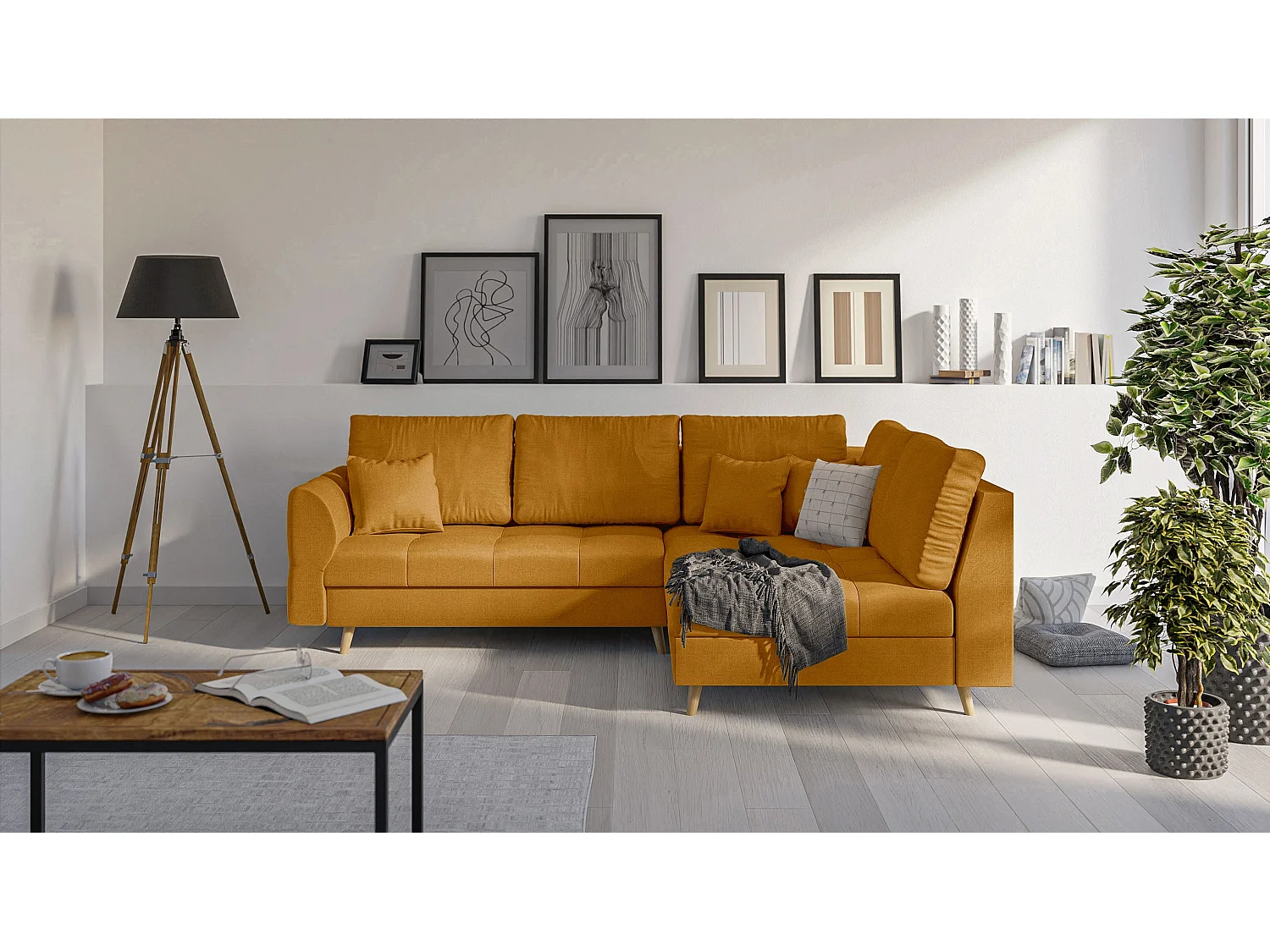 Skandinavisches Ecksofa Sophia mit Hocker