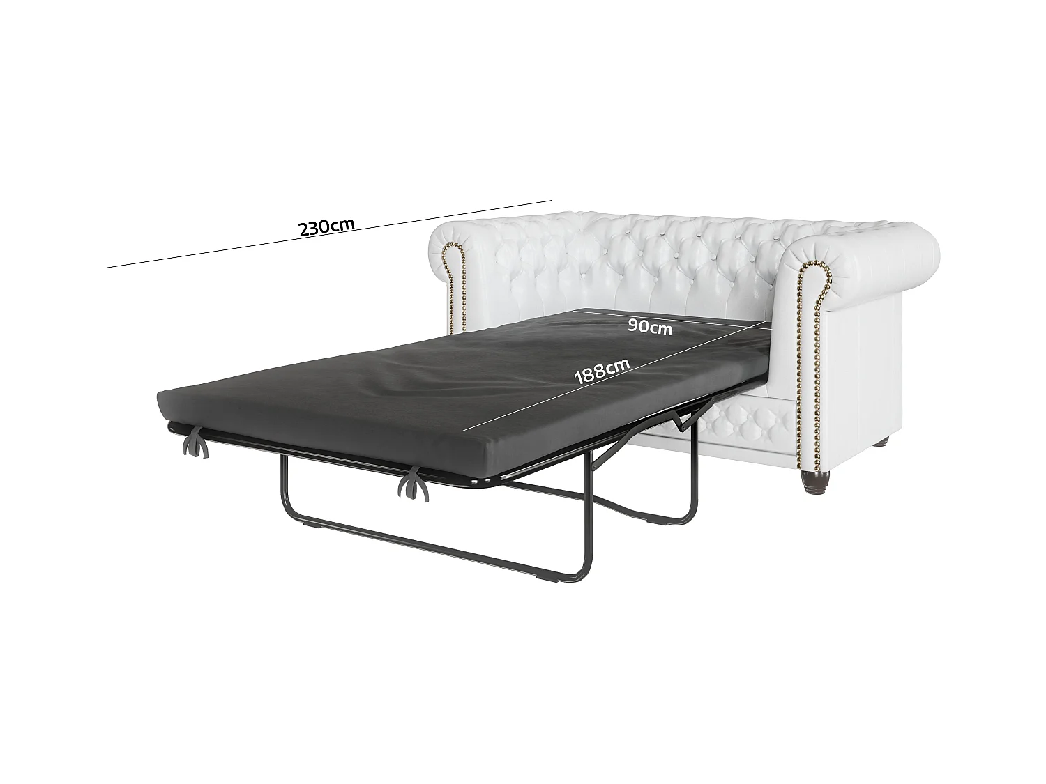 Chesterfield Sofa 2 sitzer mit Schlaffunktion aus veganem Leder mit Holzbeinen - Rex