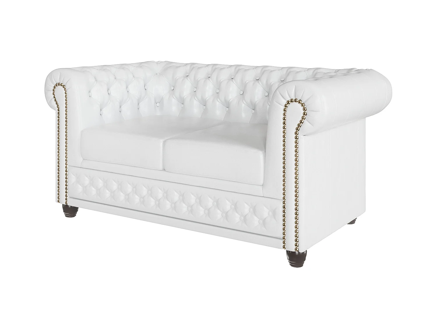 Chesterfield Sofa 2 sitzer mit Schlaffunktion aus veganem Leder mit Holzbeinen - Rex