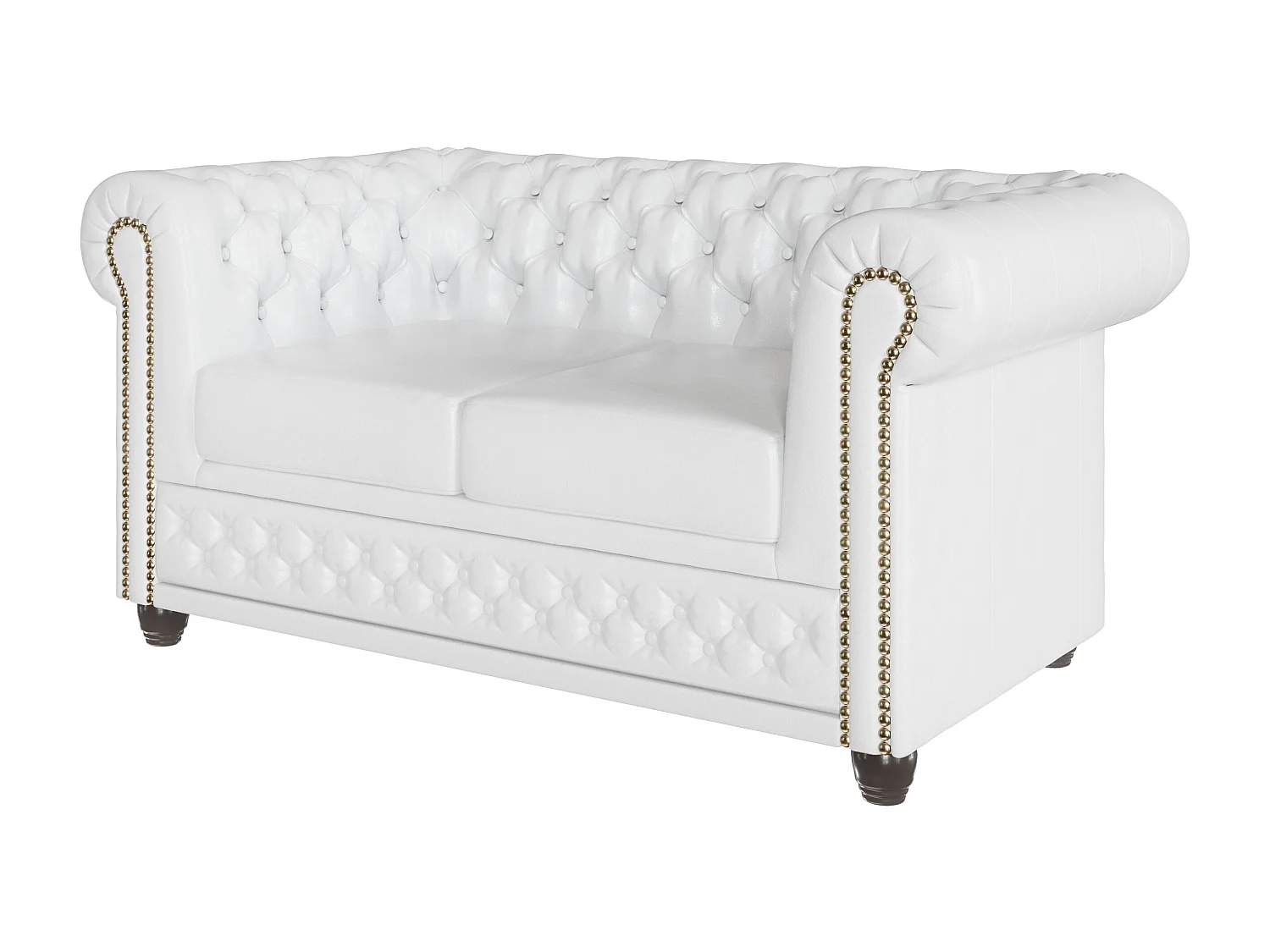 Chesterfield Sofa 2 sitzer mit Schlaffunktion aus veganem Leder mit Holzbeinen - Rex