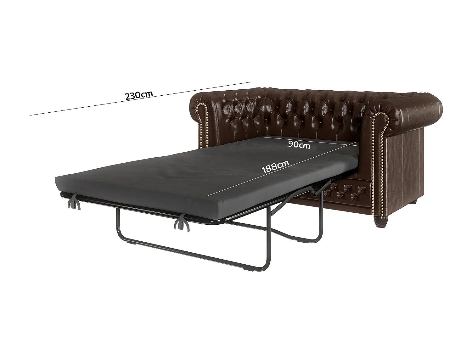 Chesterfield Sofa 2 sitzer mit Schlaffunktion aus veganem Leder mit Holzbeinen - Rex