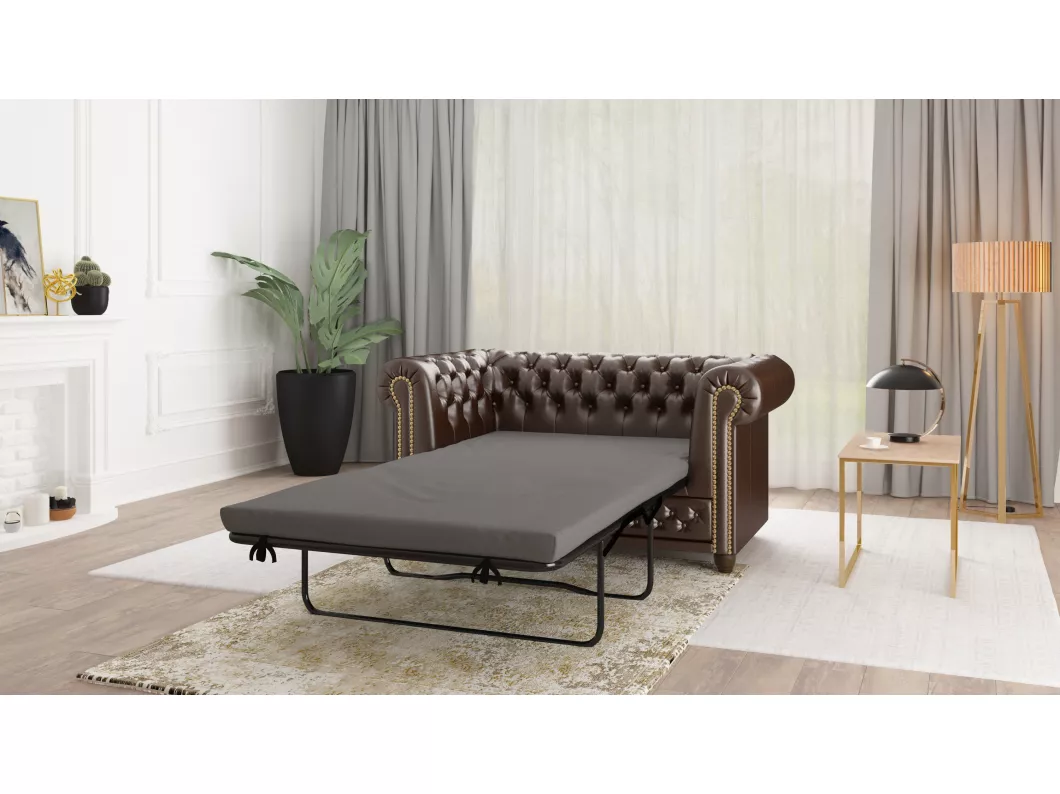 Kauf Unique Chesterfield Sofa 2 sitzer mit Schlaffunktion aus veganem Leder mit Holzbeinen - Rex