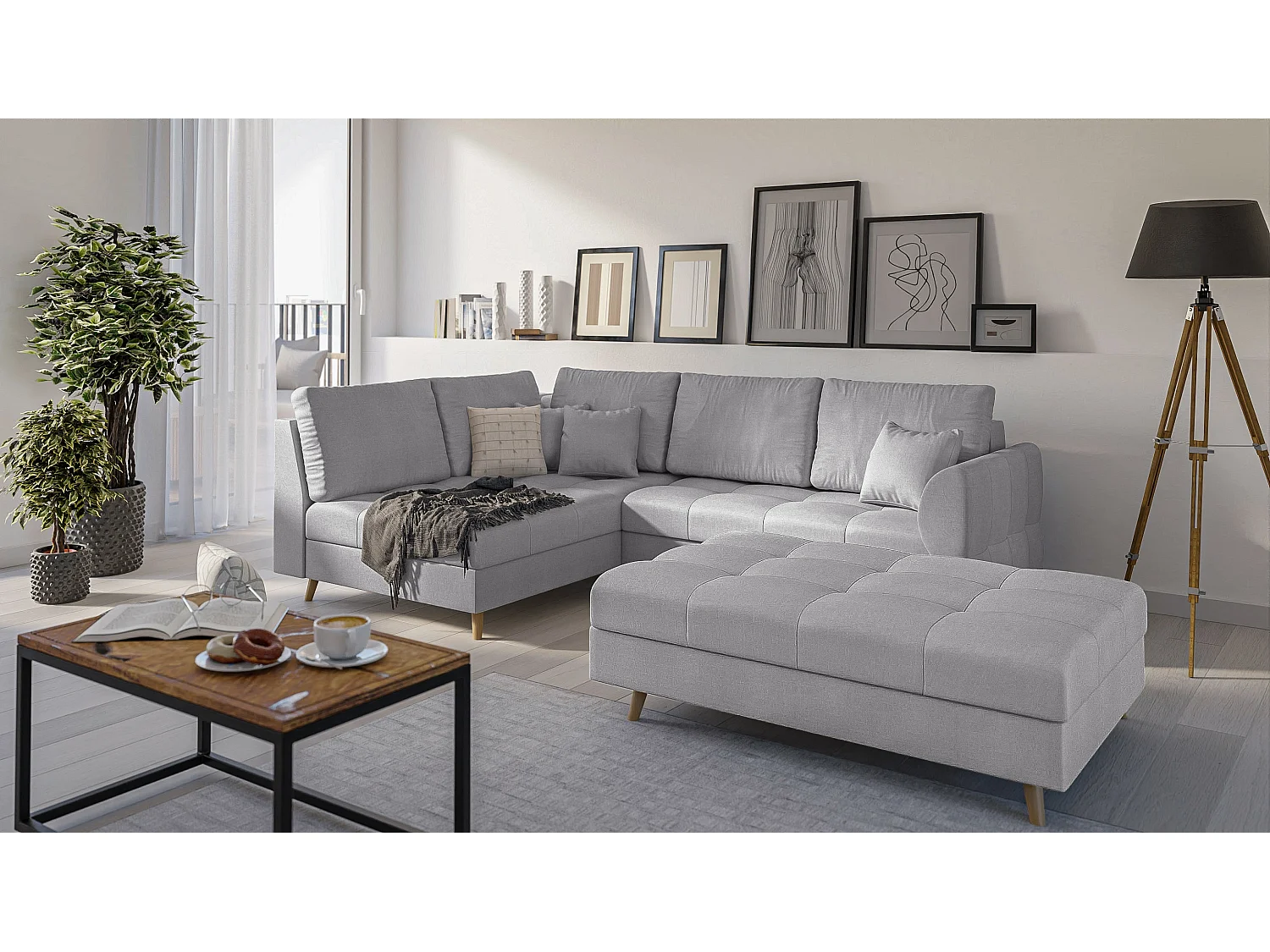 Skandinavisches Ecksofa Sophia mit Hocker