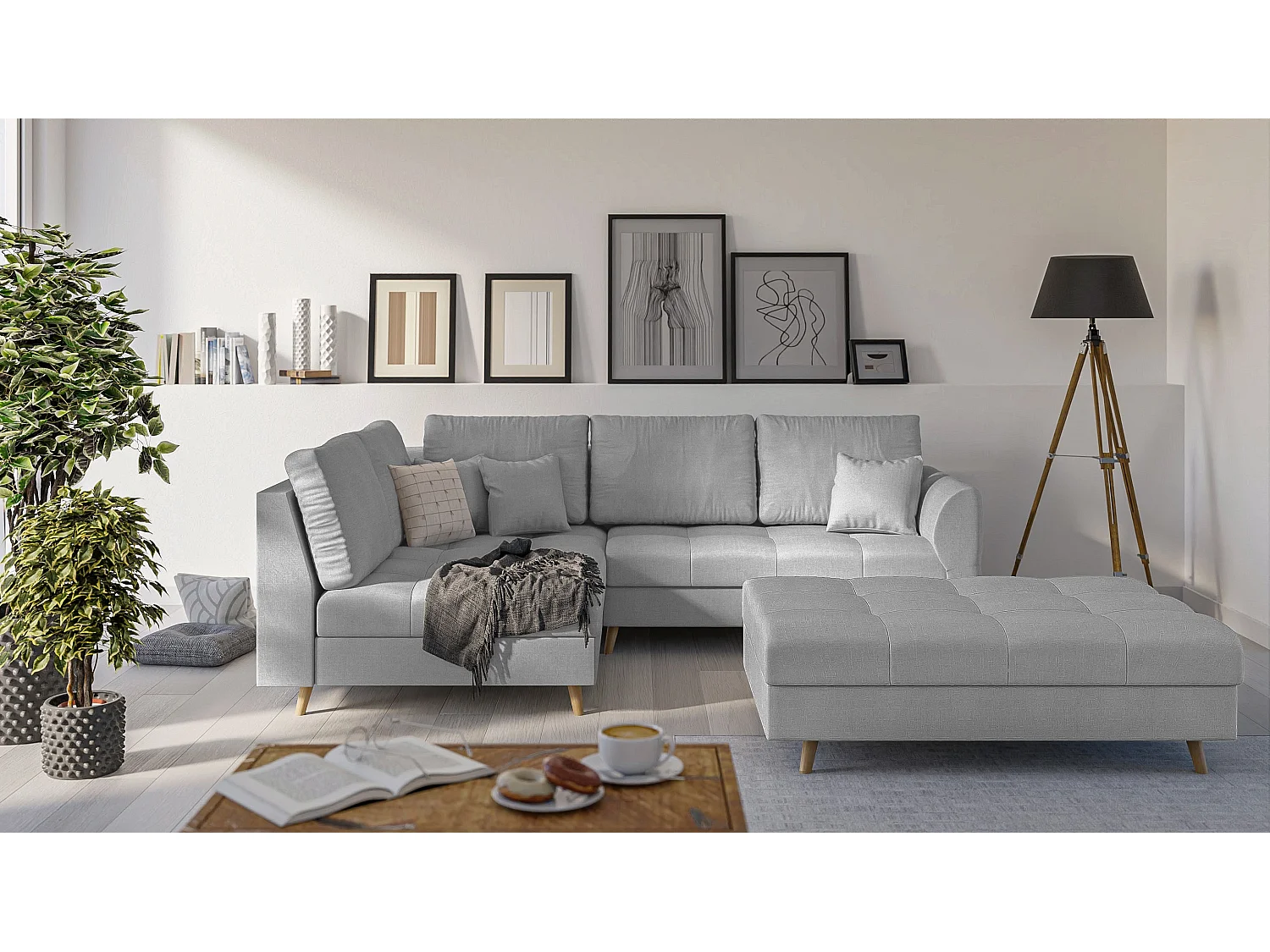 Skandinavisches Ecksofa Sophia mit Hocker