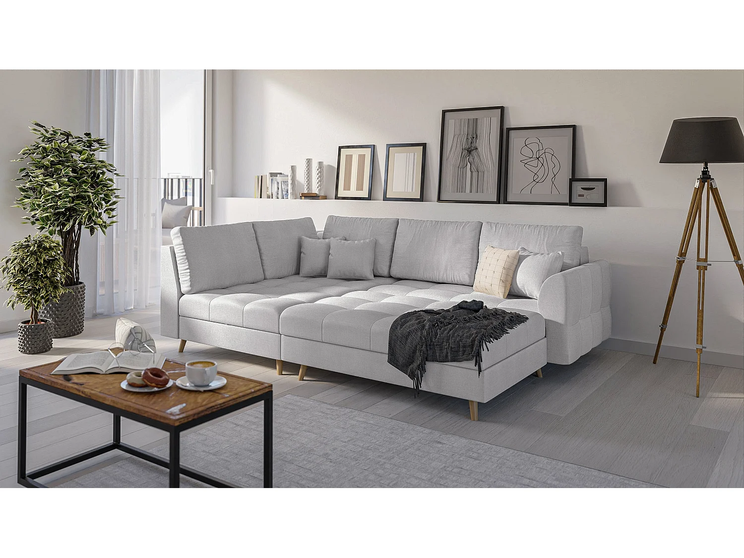 Skandinavisches Ecksofa Sophia mit Hocker