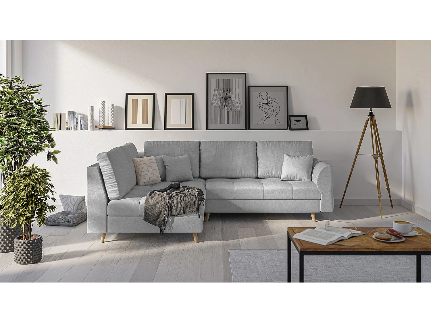 Skandinavisches Ecksofa Sophia mit Hocker