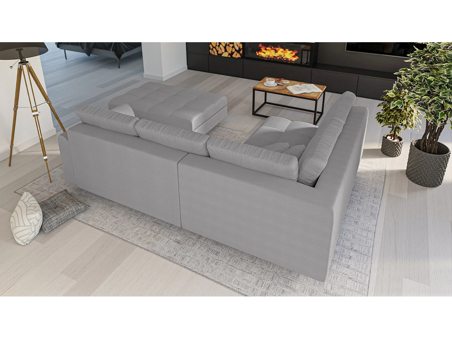 Skandinavisches Ecksofa Sophia mit Hocker