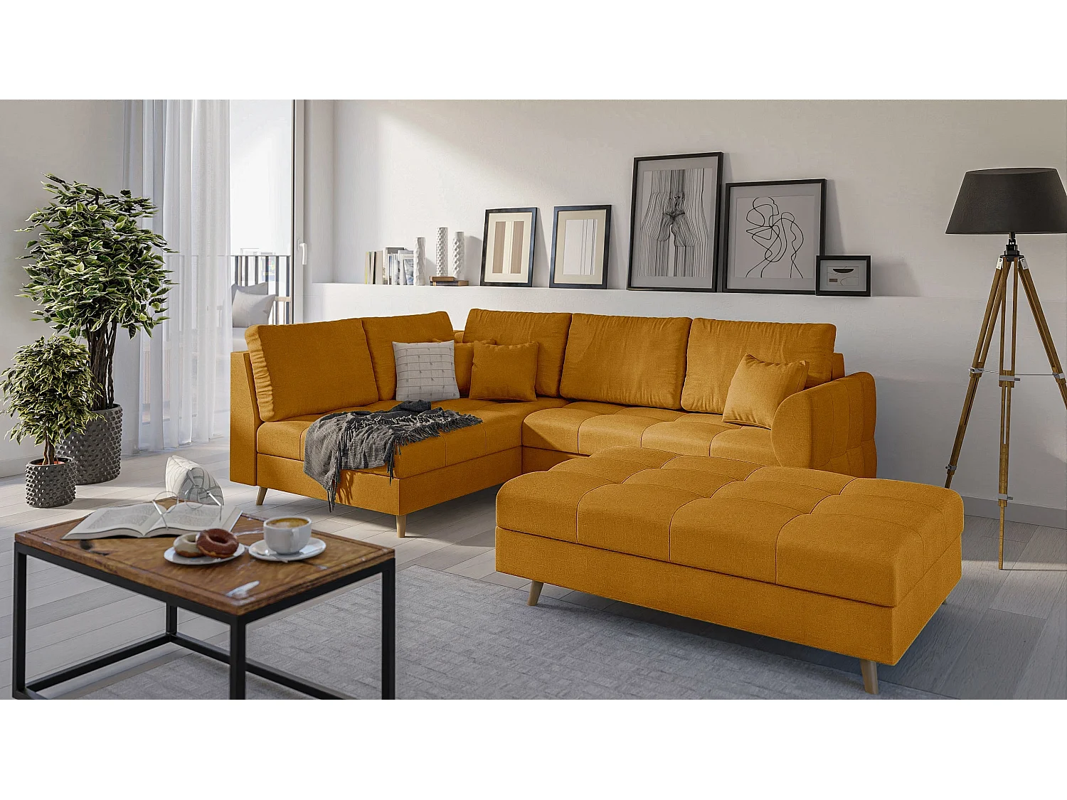 Skandinavisches Ecksofa Sophia mit Hocker