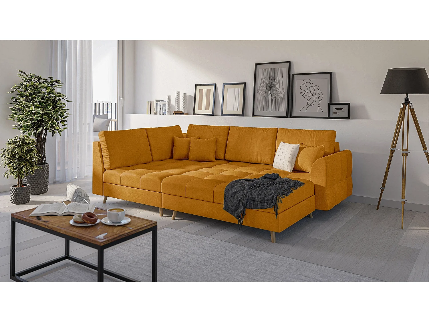 Skandinavisches Ecksofa Sophia mit Hocker