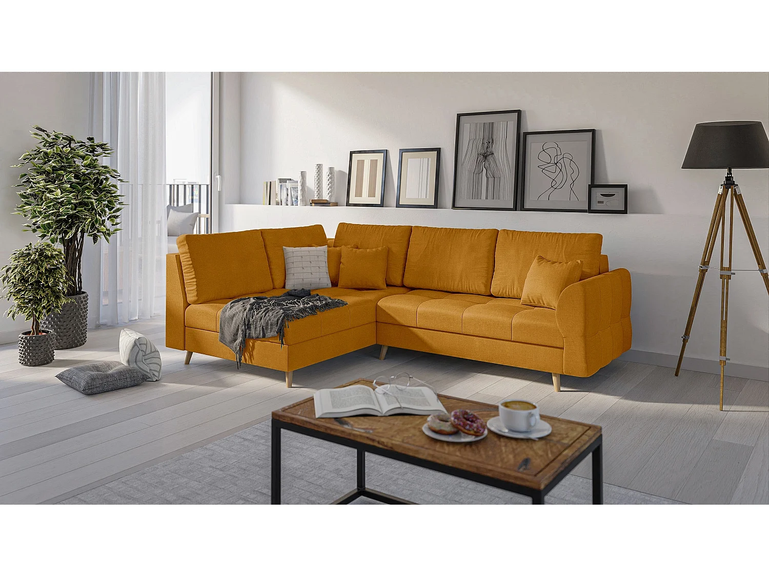 Skandinavisches Ecksofa Sophia mit Hocker