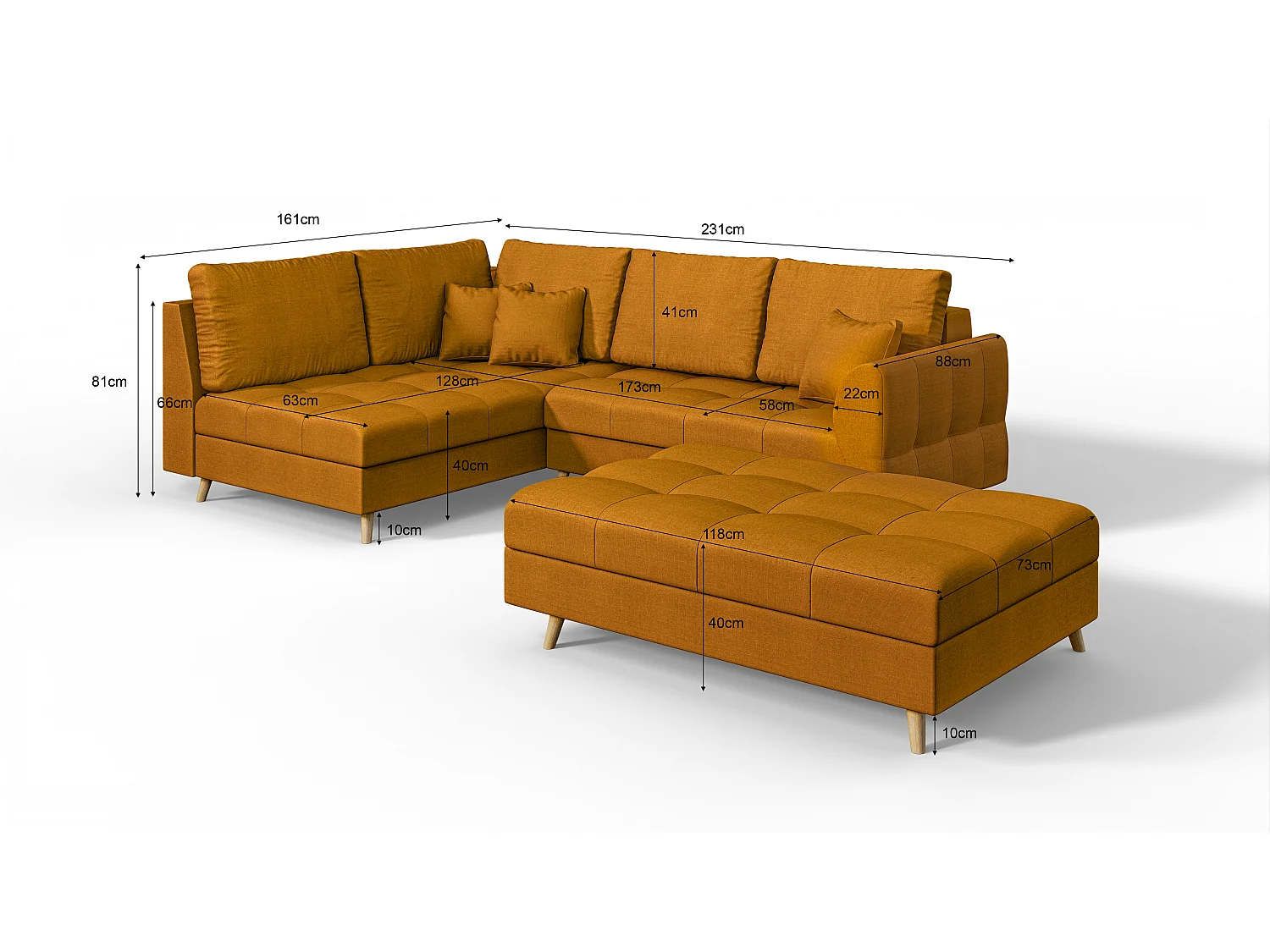 Skandinavisches Ecksofa Sophia mit Hocker