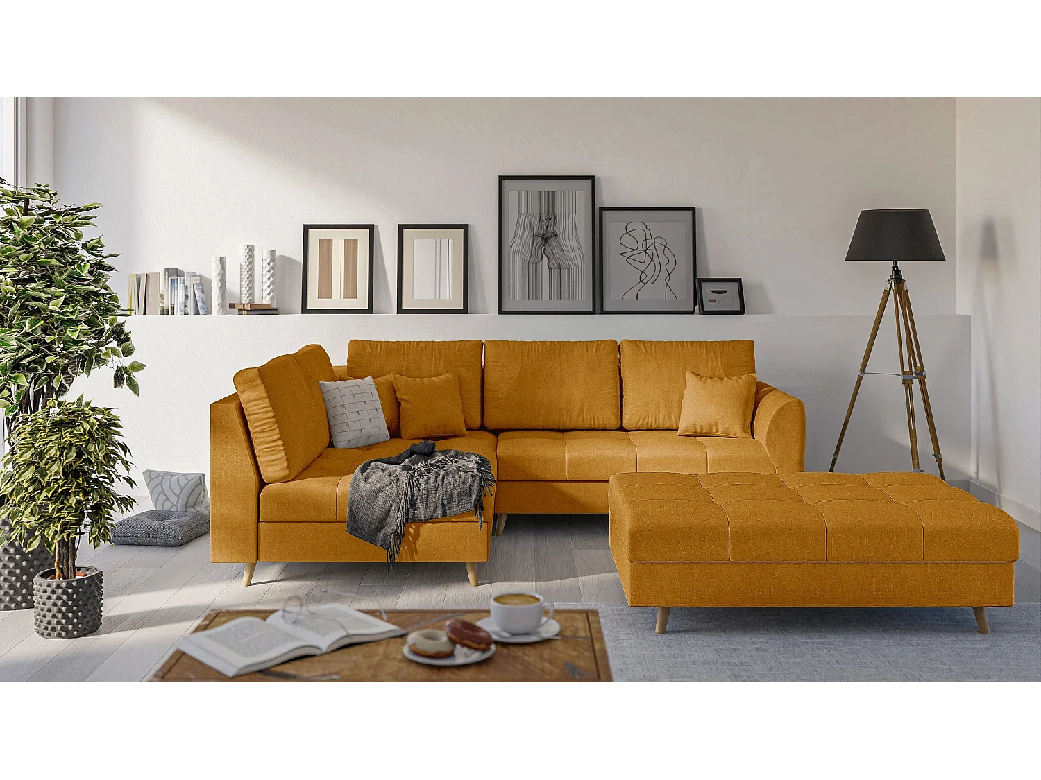 Skandinavisches Ecksofa Sophia mit Hocker