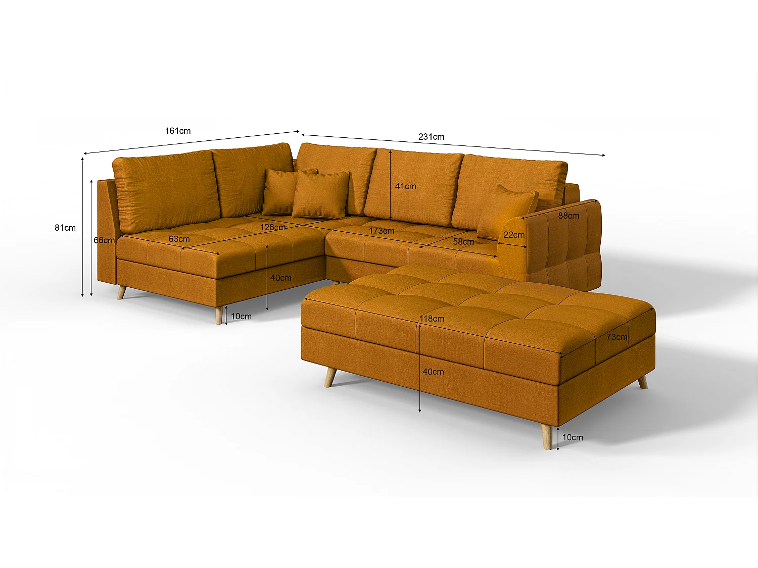 Skandinavisches Ecksofa Sophia mit Hocker