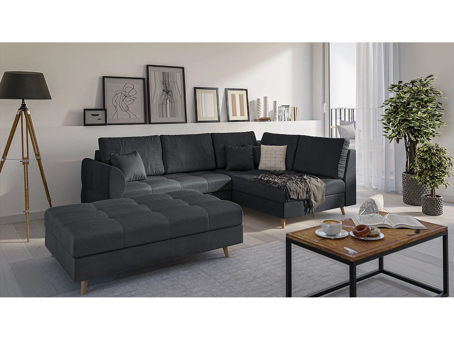 Skandinavisches Ecksofa Sophia mit Hocker