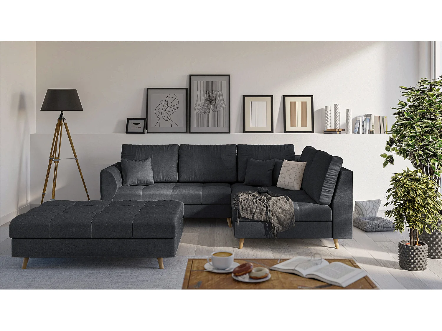 Skandinavisches Ecksofa Sophia mit Hocker