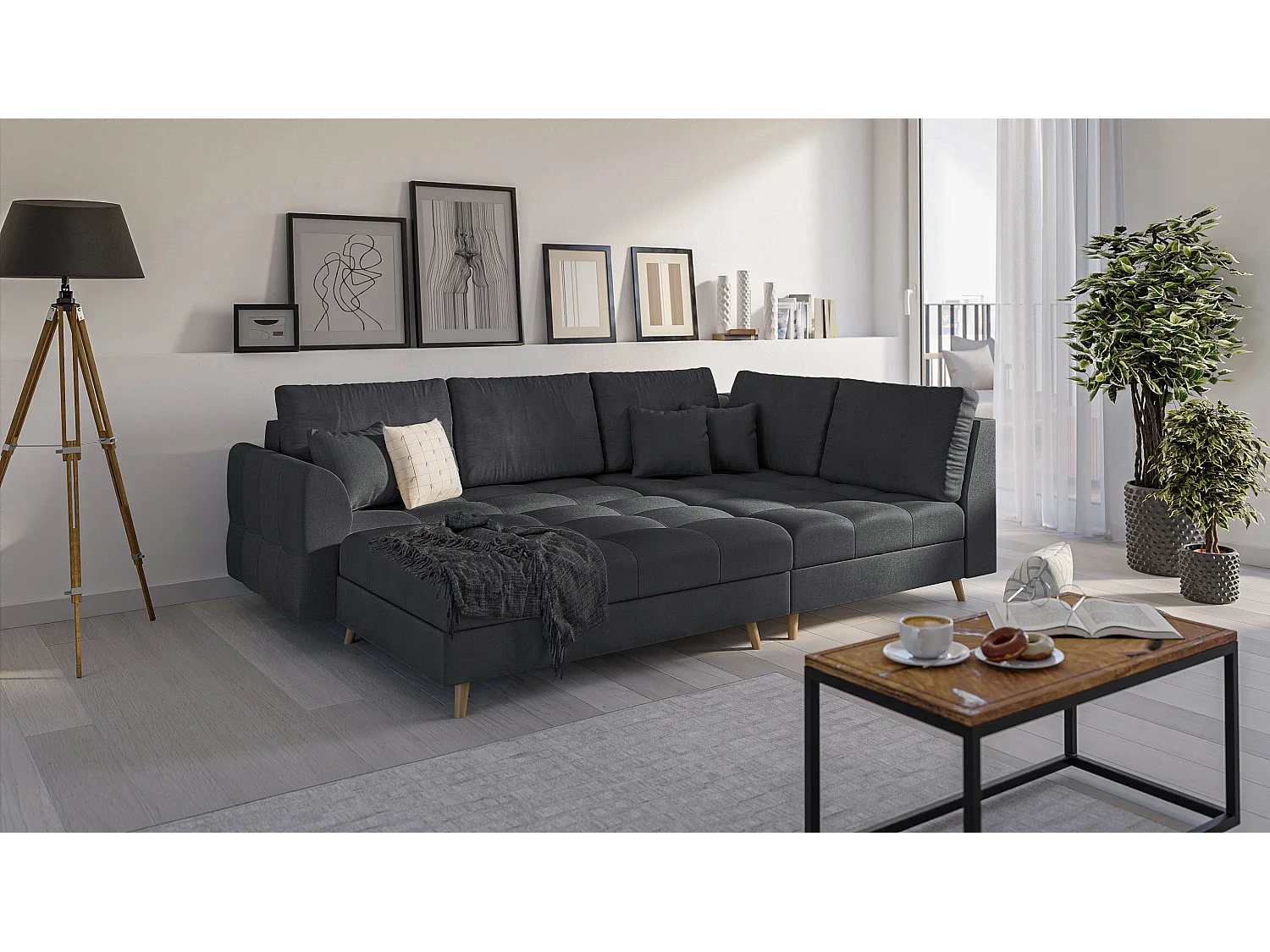 Skandinavisches Ecksofa Sophia mit Hocker