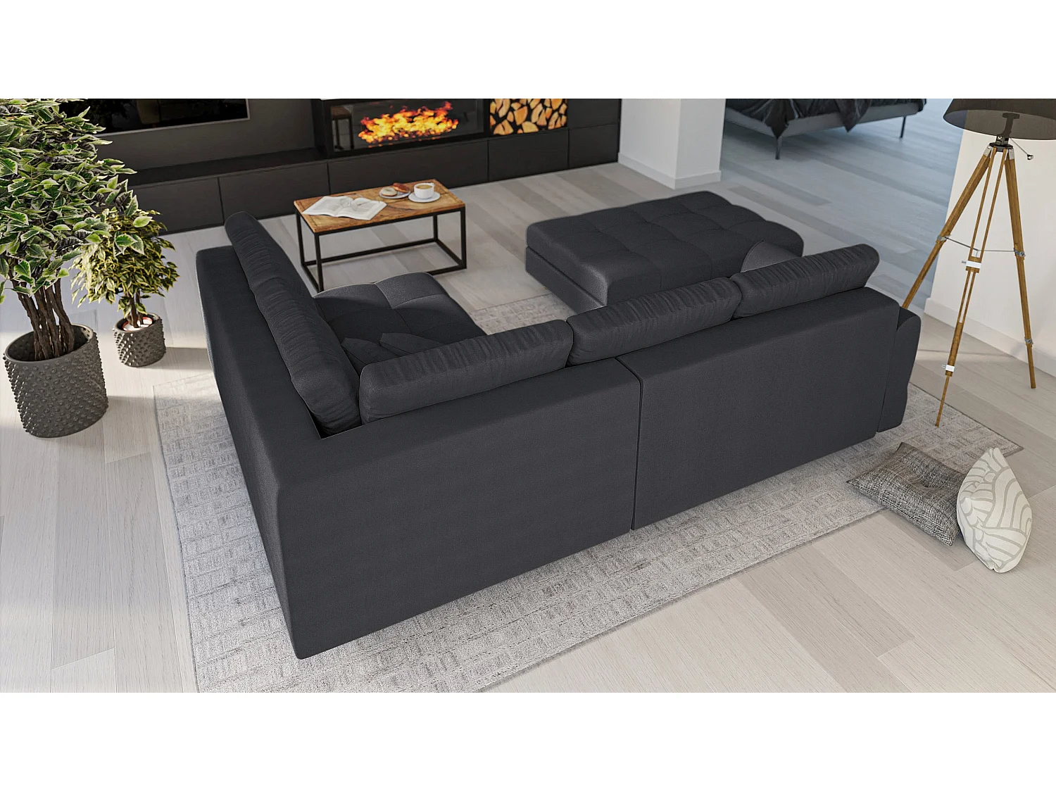 Skandinavisches Ecksofa Sophia mit Hocker