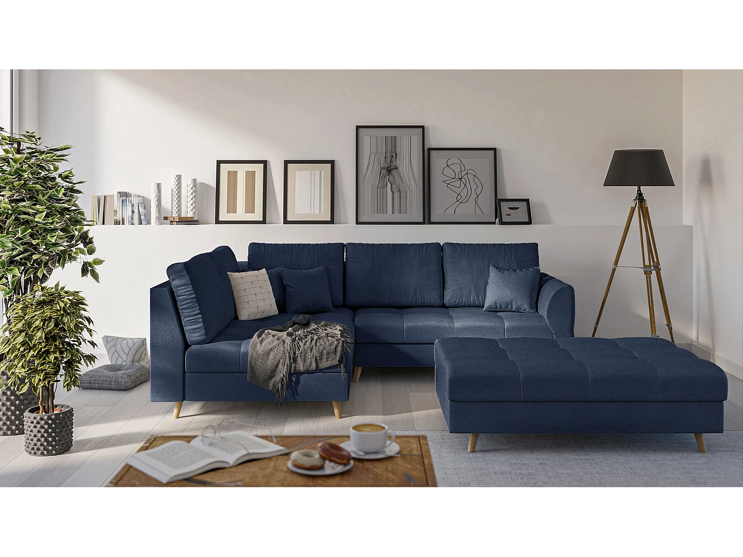 Skandinavisches Ecksofa Sophia mit Hocker