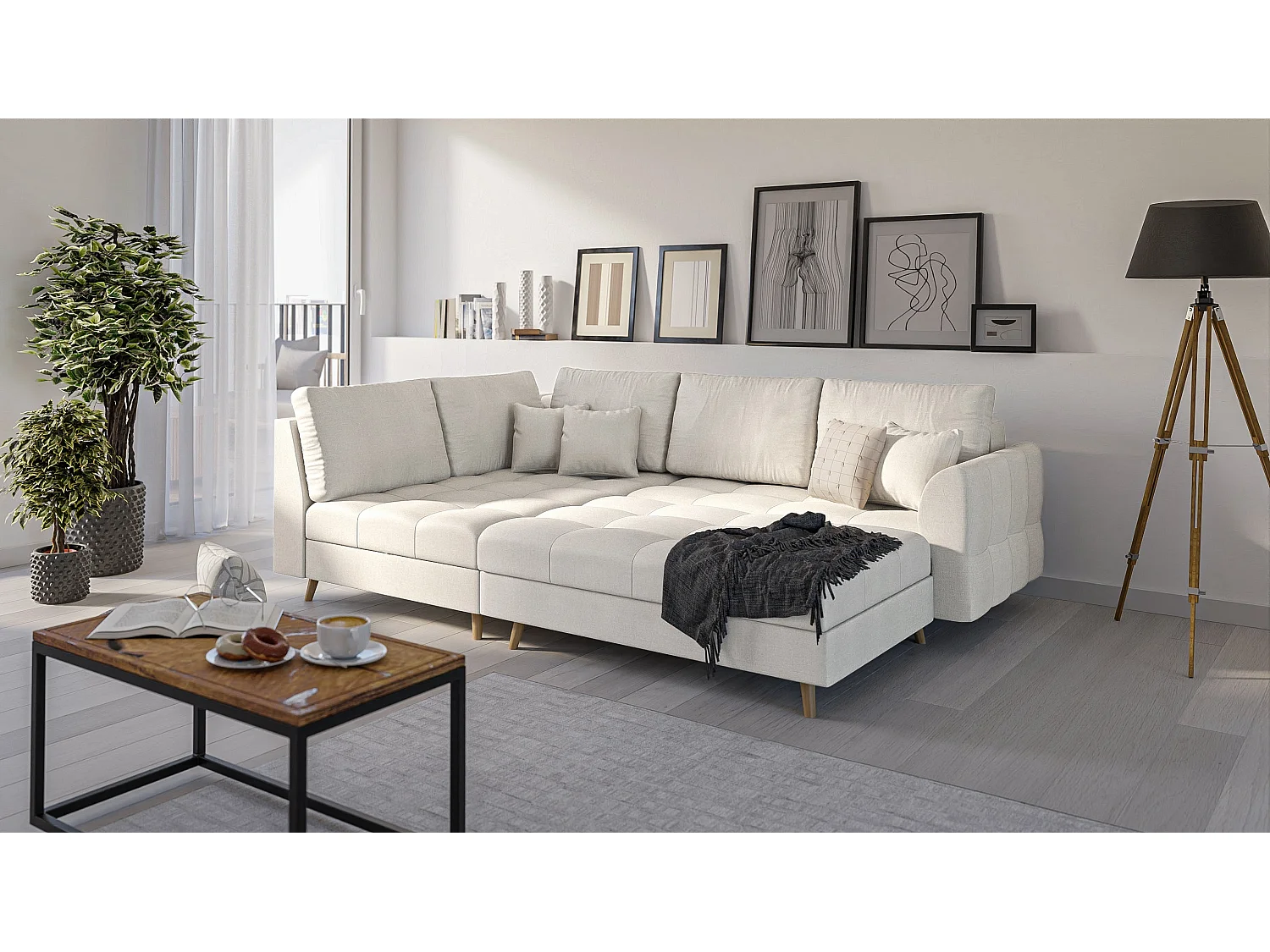 Skandinavisches Ecksofa Sophia mit Hocker