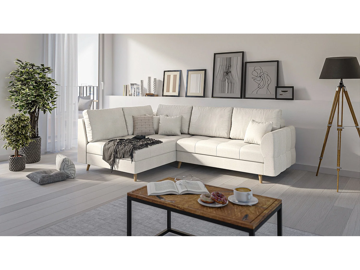 Skandinavisches Ecksofa Sophia mit Hocker