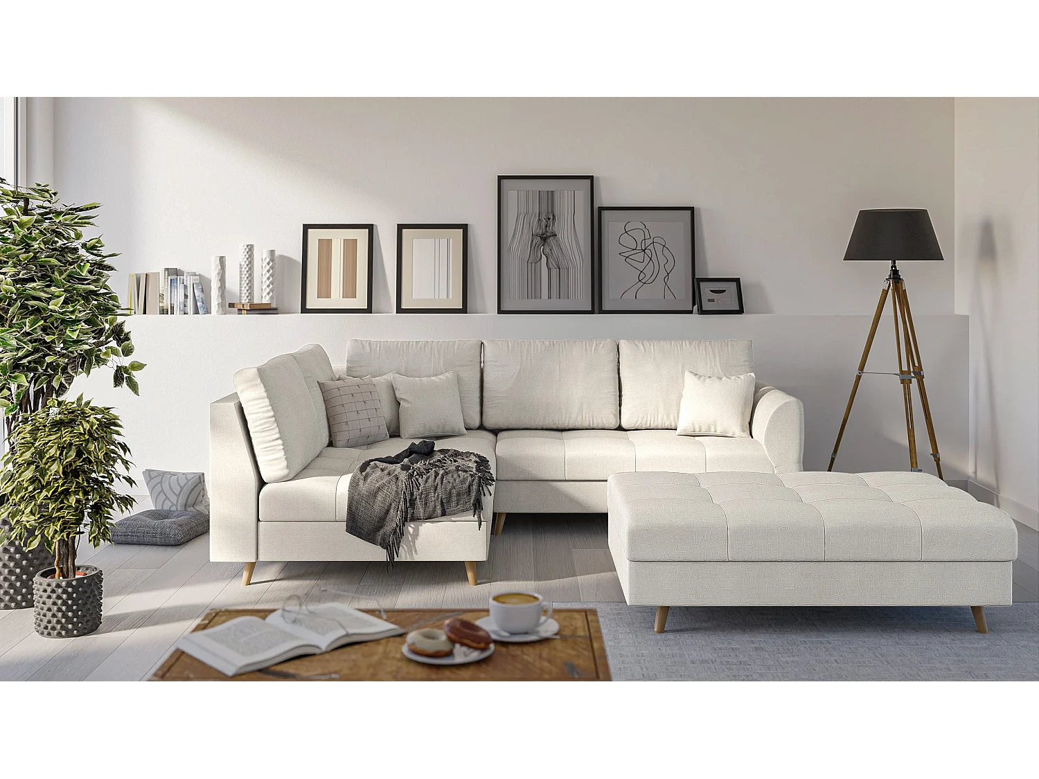 Skandinavisches Ecksofa Sophia mit Hocker