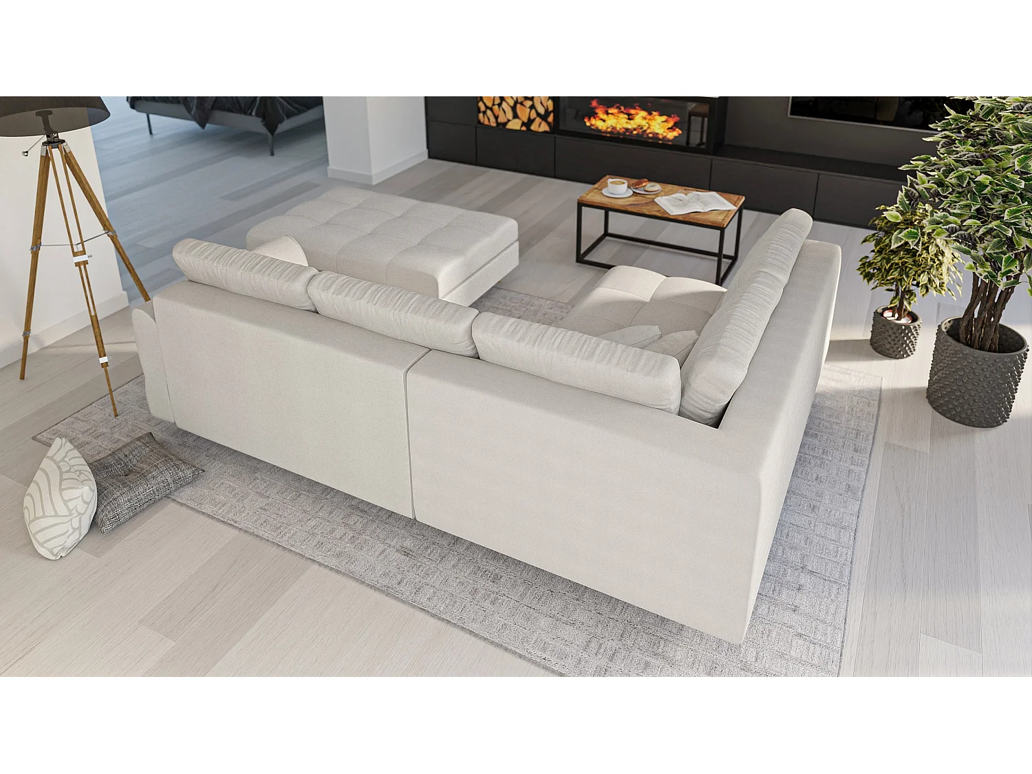 Skandinavisches Ecksofa Sophia mit Hocker