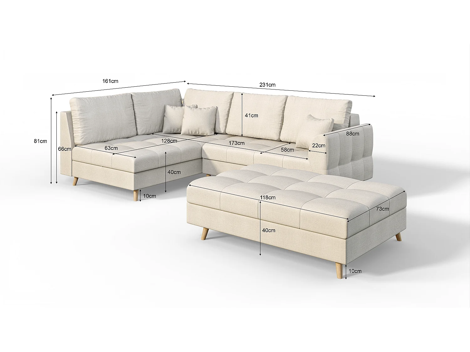 Skandinavisches Ecksofa Sophia mit Hocker