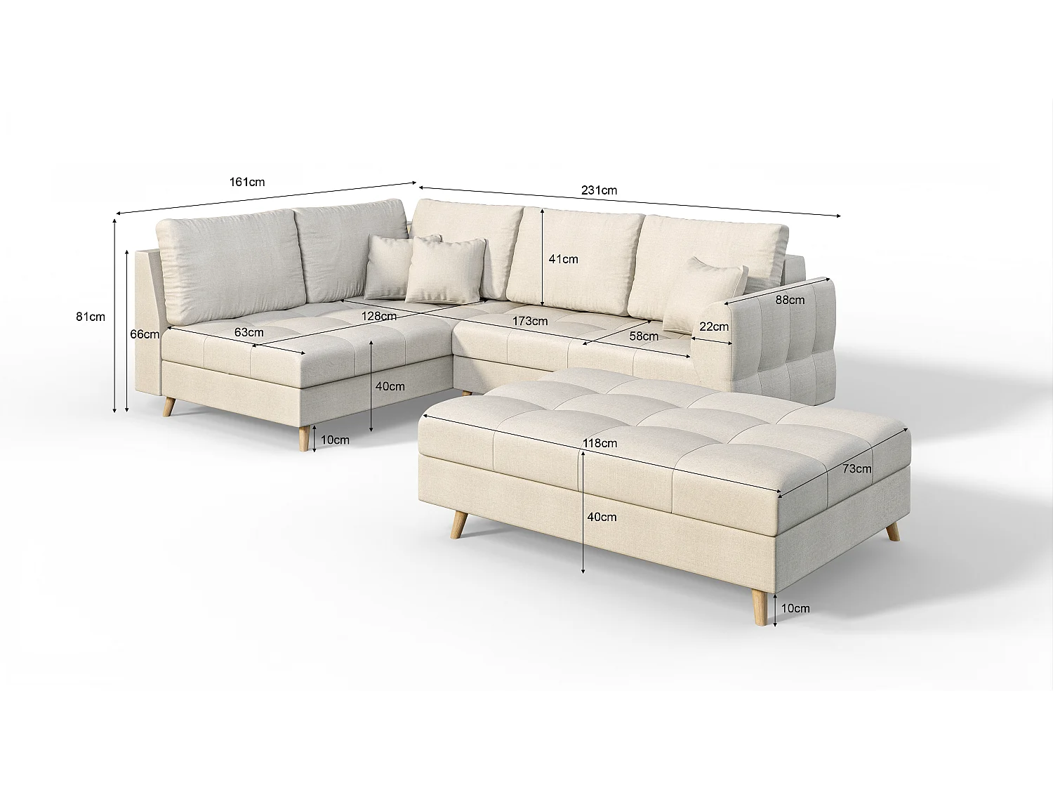 Skandinavisches Ecksofa Sophia mit Hocker